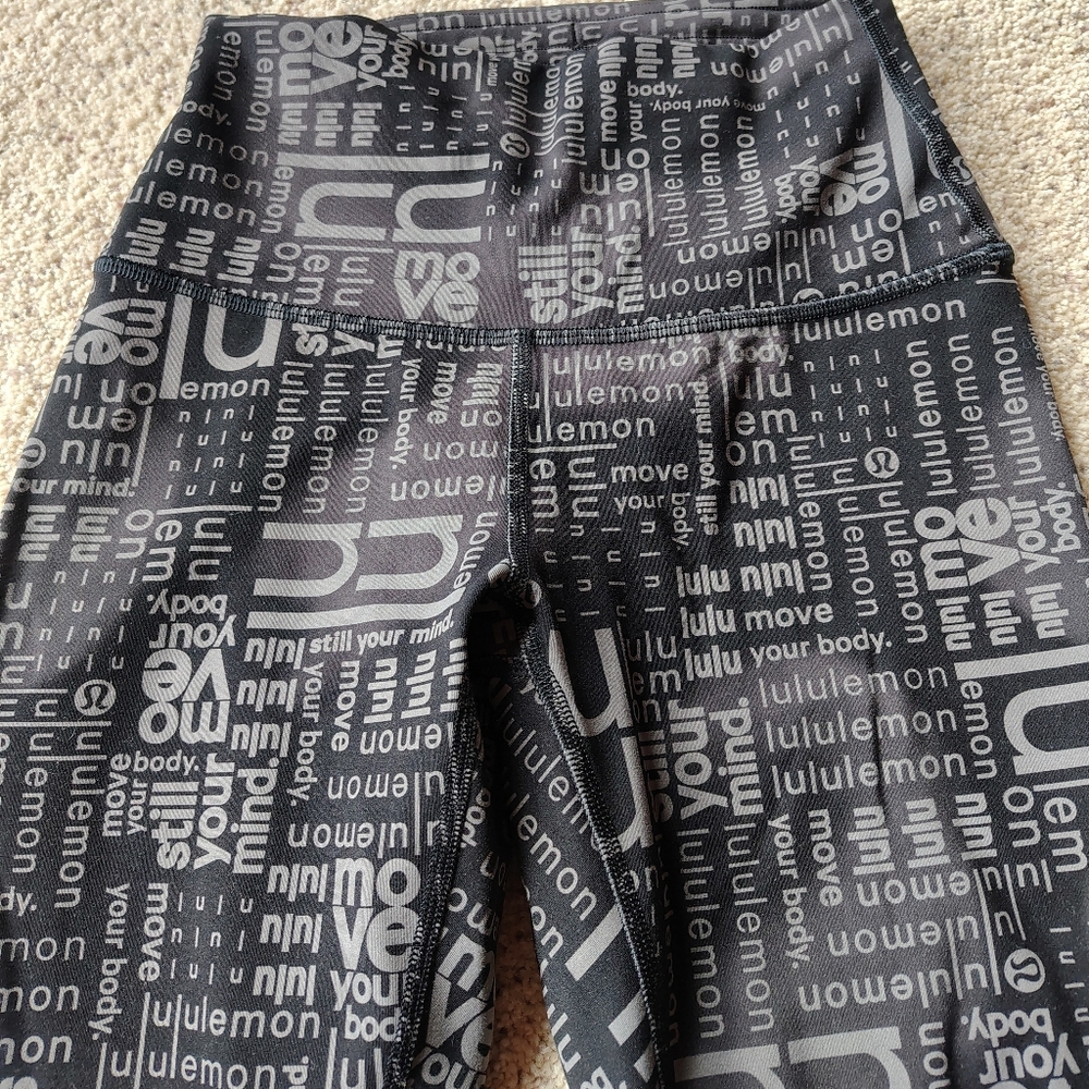 lululemon athletica  Black and Gray Logo-Print Leggings Size 4